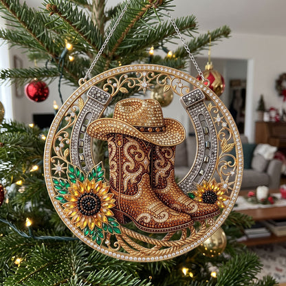 Western Cowboy Boots & Horseshoe Diamond Art Ornament Kit – Sparkling DIY Country Window Decor