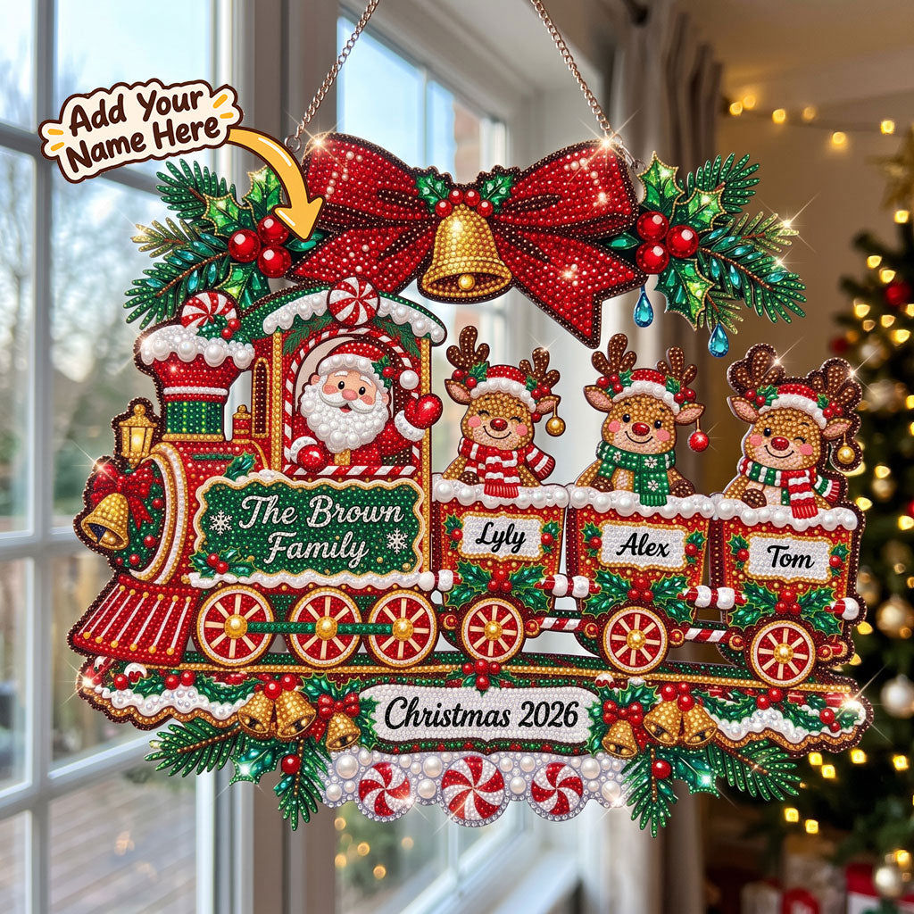 Personalized Christmas Train Diamond Art Ornament Kit – Sparkling DIY Family Hanging Decor