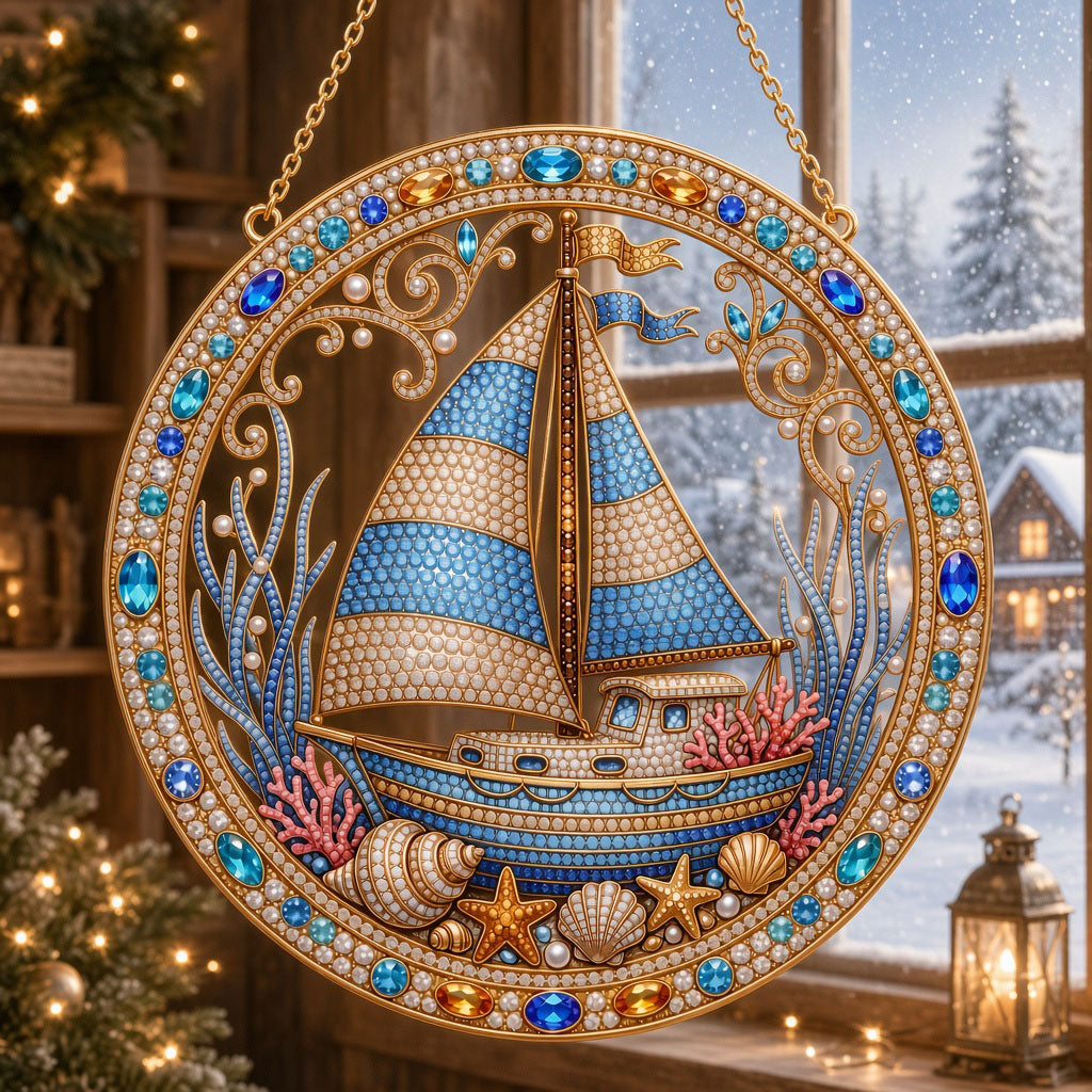 Ocean Sailboat Diamond Art Hanging Ornament Kit