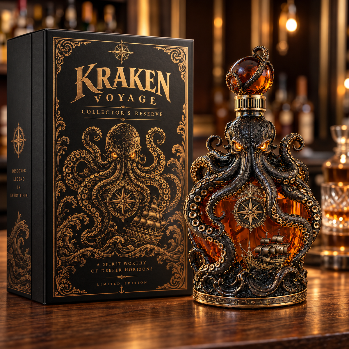 🔥LAST DAY 49% OFF -🐙kraken Voyage Octopus Whiskey Decanter | Gothic Nautical Bar Centerpiece