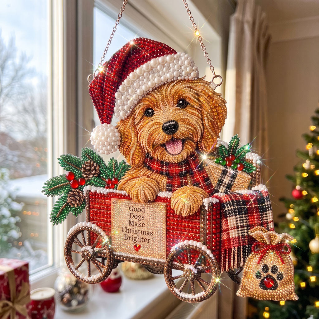 Christmas Wagon Pup Diamond Art Ornament Kit – Sparkling DIY Holiday Hanging Ornament