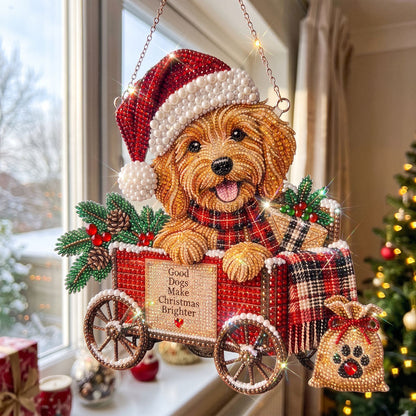 Christmas Wagon Pup Diamond Art Ornament Kit – Sparkling DIY Holiday Hanging Ornament
