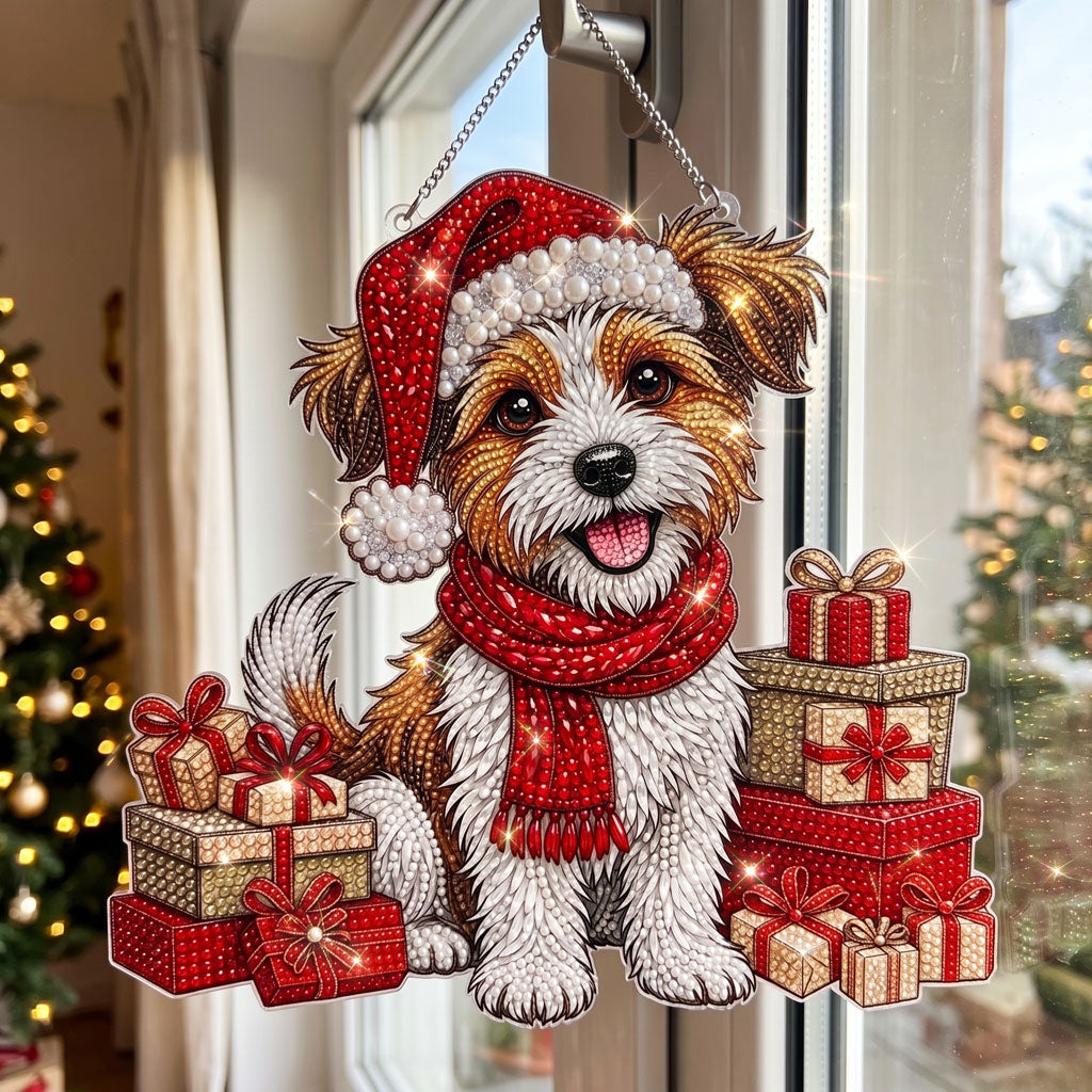 Santa Pup Christmas Diamond Art Ornament Kit – Sparkling DIY Holiday Hanging Decor