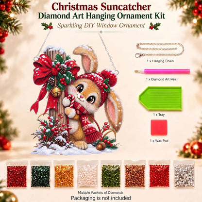 🐰🎄 Christmas Bunny Door Diamond Art Ornament Kit – Sparkling DIY Holiday Hanging Decor