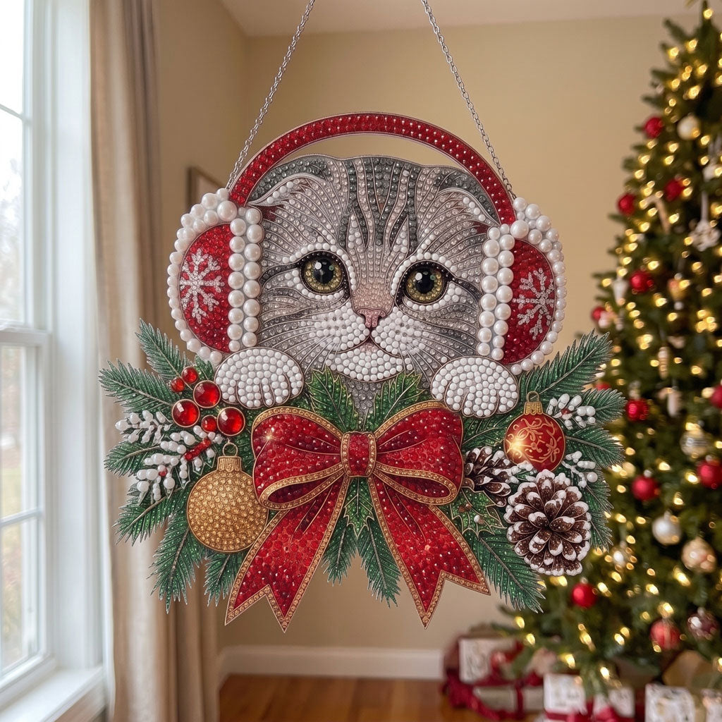 Cozy Christmas Kitty Diamond Art Ornament Kit – Sparkling DIY Festive Hanging Decor