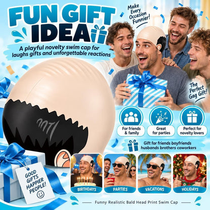 😂 Bald Guy Swim Cap – Realistic Bald Head Novelty Swimming Cap 💦