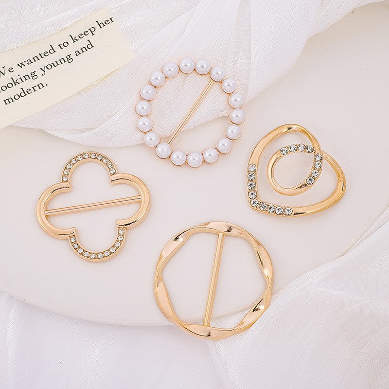 4 Counts Women's Fashion Metal Shirt Clips, Shape-Including Round and Heart Designs 🧷