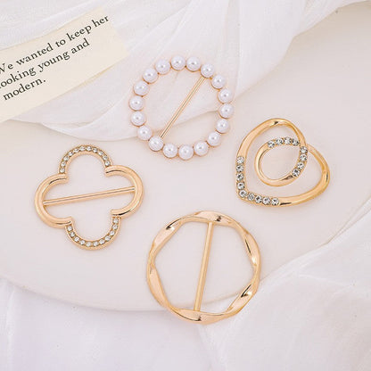 4 Counts Women's Fashion Metal Shirt Clips, Shape-Including Round and Heart Designs 🧷