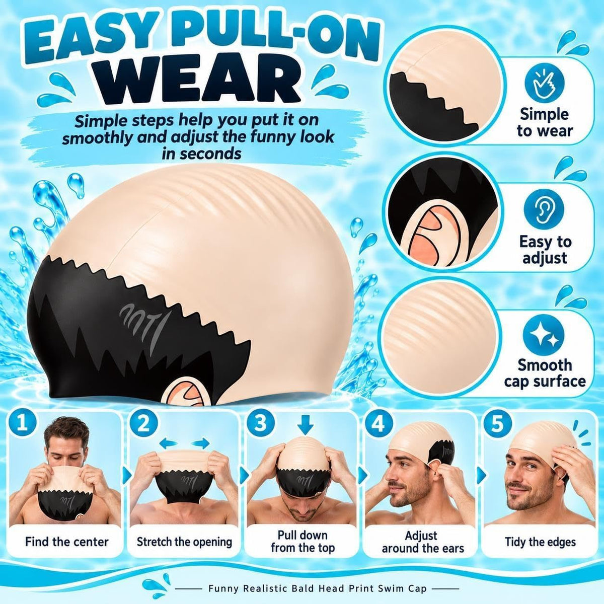 😂 Bald Guy Swim Cap – Realistic Bald Head Novelty Swimming Cap 💦