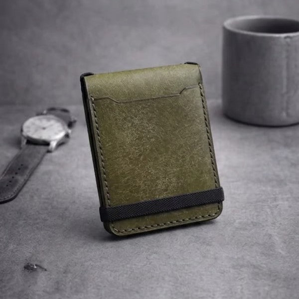 Elastic Band Slim Wallet Front Pocket Short Wallet Stitched Edges Personal Accessory Rounded Corners