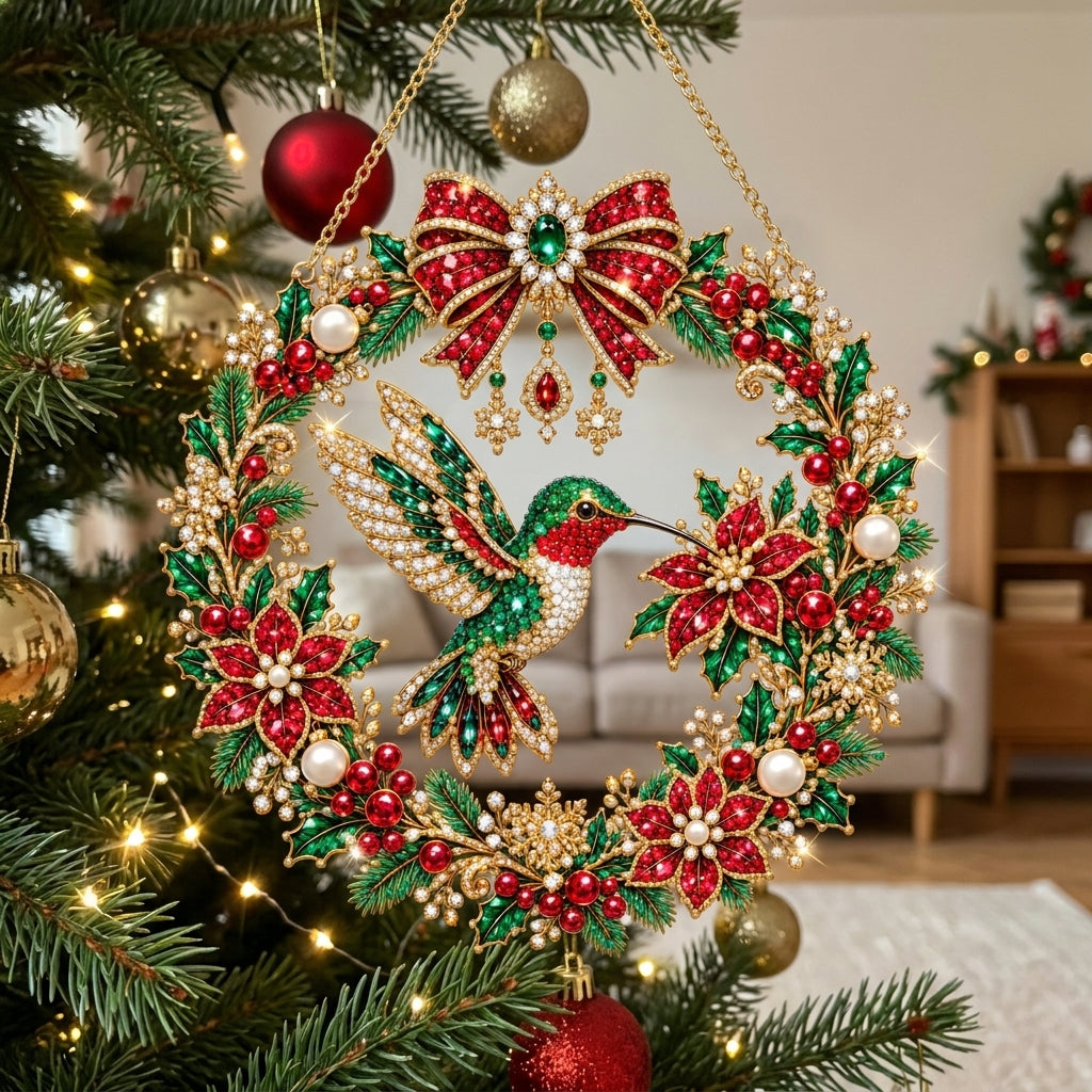 Christmas Hummingbird Wreath Diamond Art Hanging Ornament Kit