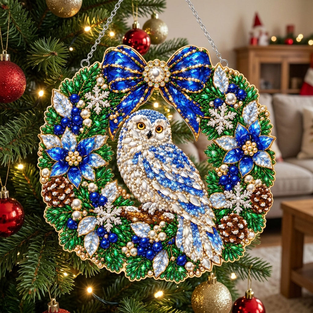 Winter Snowy Owl Diamond Art Hanging Ornament Kit
