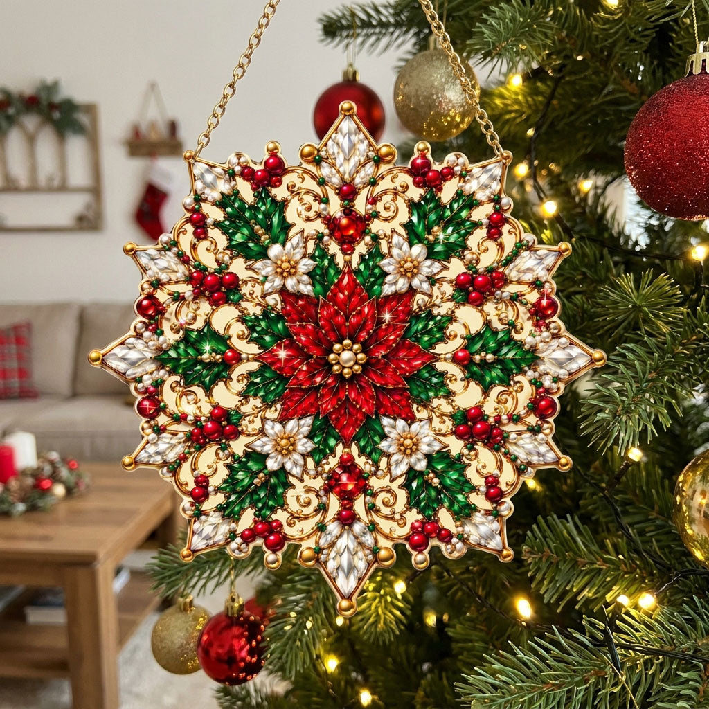 Poinsettia Christmas Mandala Diamond Art Hanging Ornament Kit