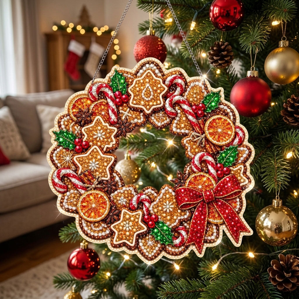 Festive Gingerbread Christmas Wreath Diamond Art Hanging Ornament Kit