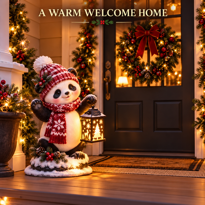 Merry Panda Lantern – Light-Up Christmas Panda Figurine