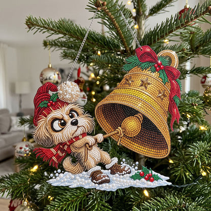Christmas Bell Pup Diamond Art Ornament Kit – Sparkling DIY Holiday Hanging Ornament