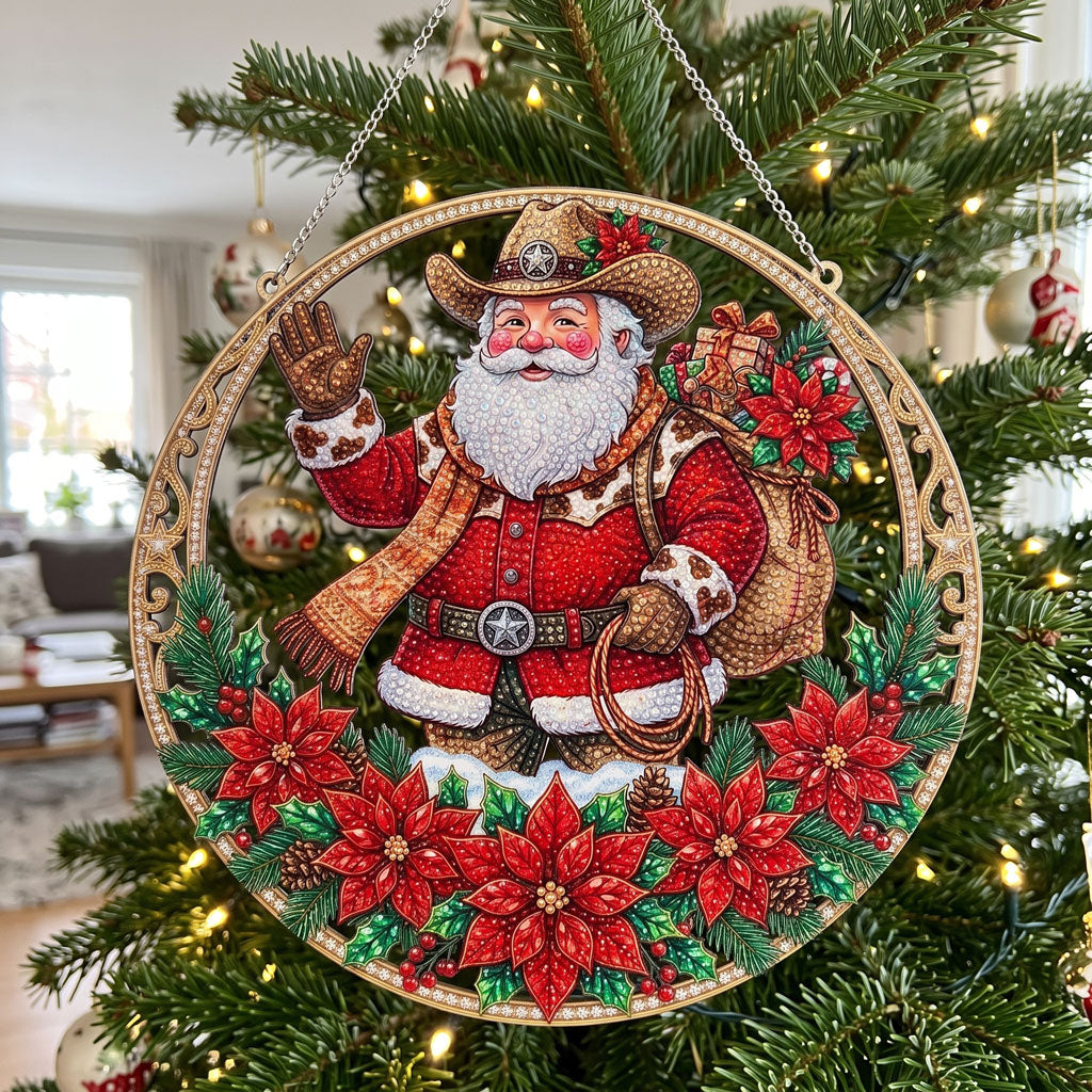 Western Cowboy Santa Christmas Wreath Diamond Art Hanging Ornament Kit