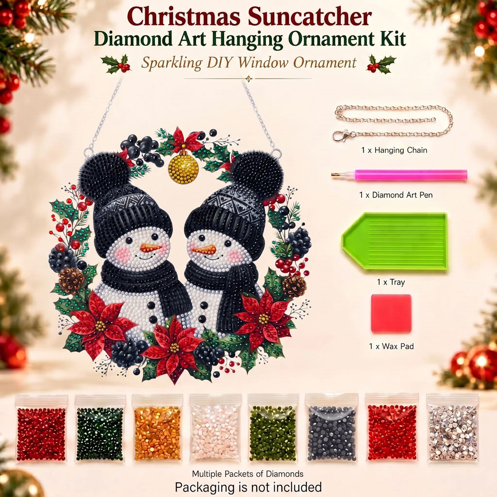 Winter Snowman Wreath Diamond Art Ornament Kit – Sparkling DIY Christmas Hanging Decor