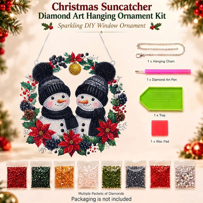 Winter Snowman Wreath Diamond Art Ornament Kit – Sparkling DIY Christmas Hanging Decor