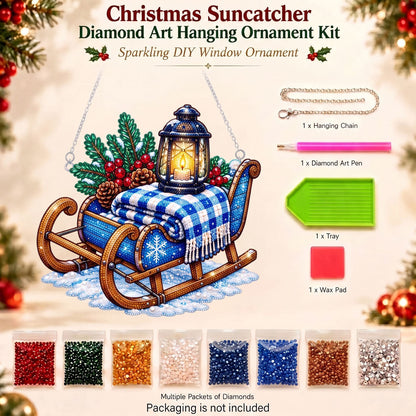 Cozy Winter Sleigh Diamond Art Ornament Kit – Sparkling DIY Christmas Hanging Decor