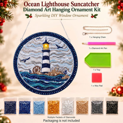 Winter Lighthouse Diamond Art Ornament Kit – Sparkling DIY Coastal Christmas Hanging Decor