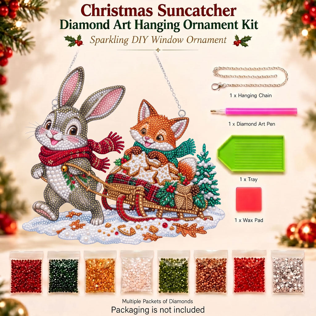 Woodland Christmas Sleigh Diamond Art Ornament Kit – Sparkling DIY Winter Hanging Ornament