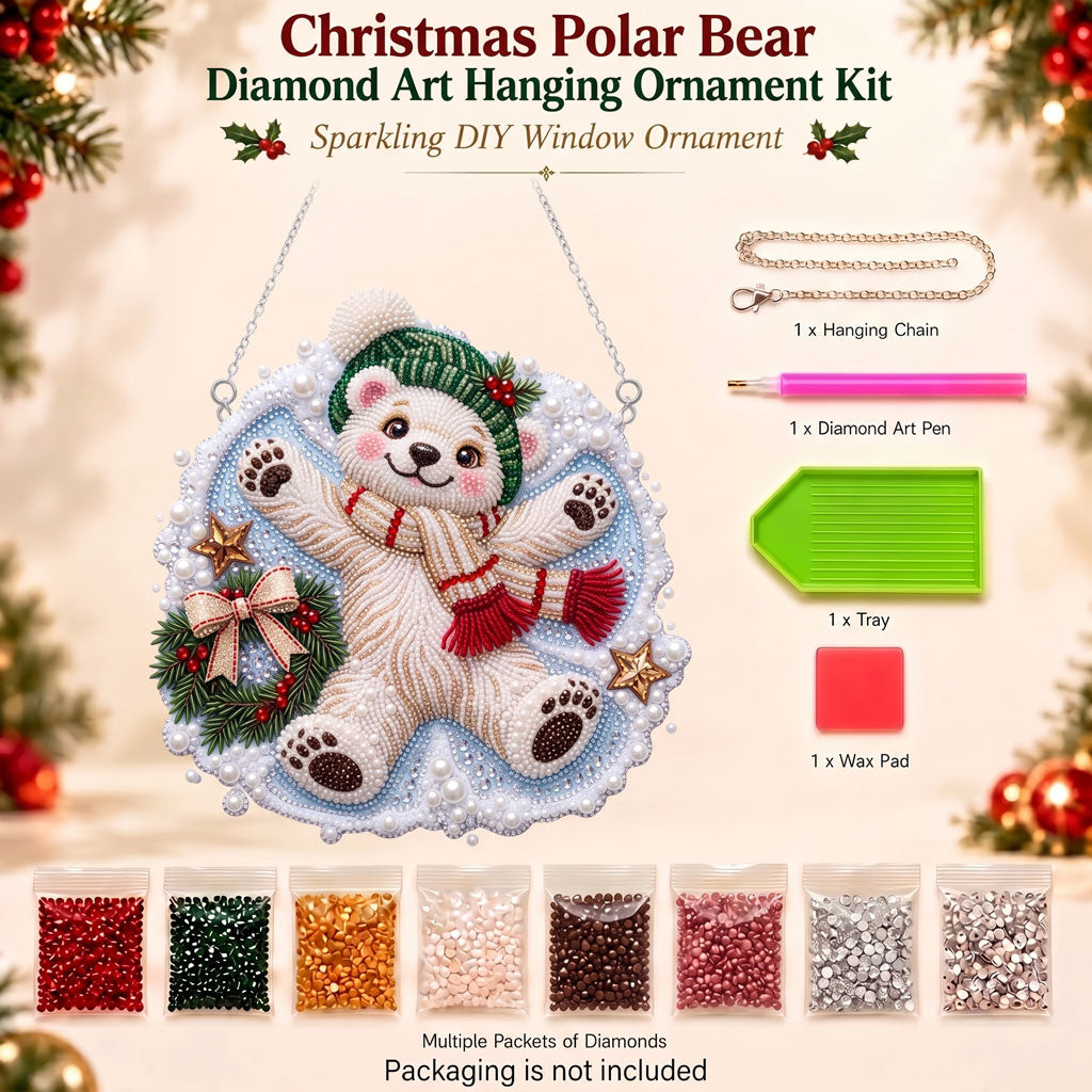Snow Angel Polar Bear Diamond Art Ornament Kit – Sparkling DIY Winter Window Ornament