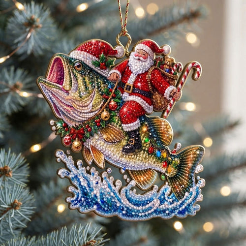 Santa Riding Bass WN2210015CL Christmas Ornament