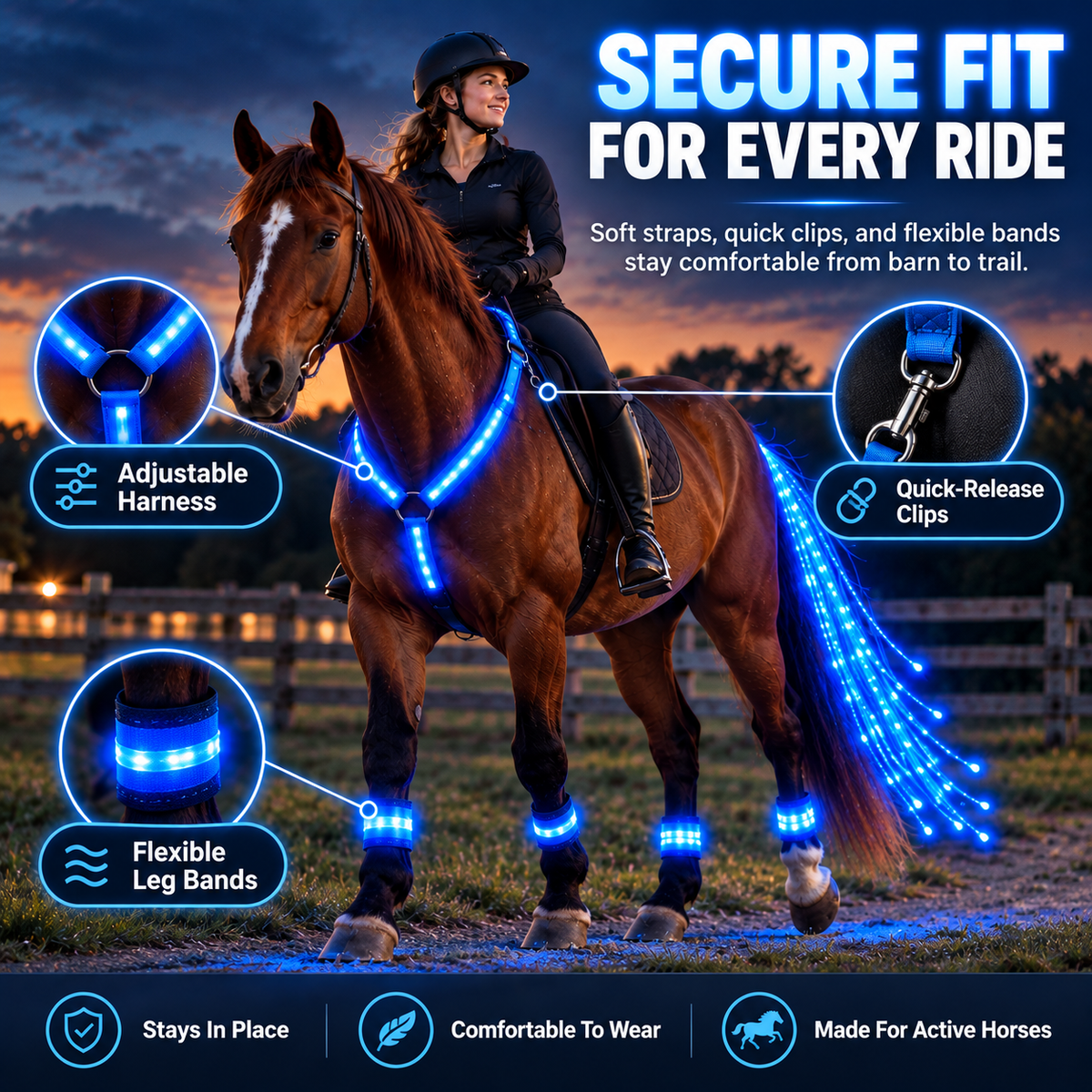 🔥Last Day 50%❤️🐎 LED Horse Night Riding Lights – Full-Body Glow Kit with Enhanced Visibility & 12 Lighting Modes