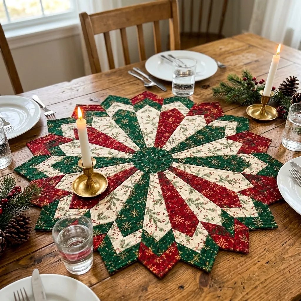 Set of templates for quilting poinsettia table decorations