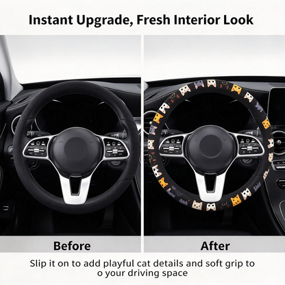 Cute Cat Pet-Themed Pattern, Single-Pack Car Steering Wheel Cover 🐾