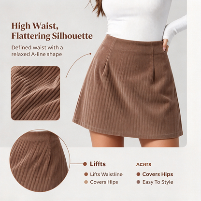 High Waisted Invisible Zipper 2-in-1 Mini A-line Corduroy Casual Skirt 🤎