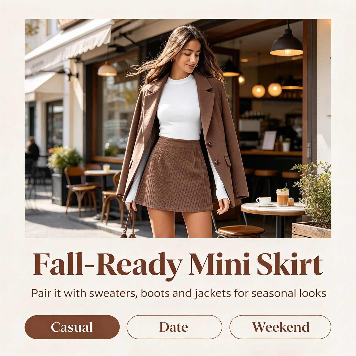 High Waisted Invisible Zipper 2-in-1 Mini A-line Corduroy Casual Skirt 🤎