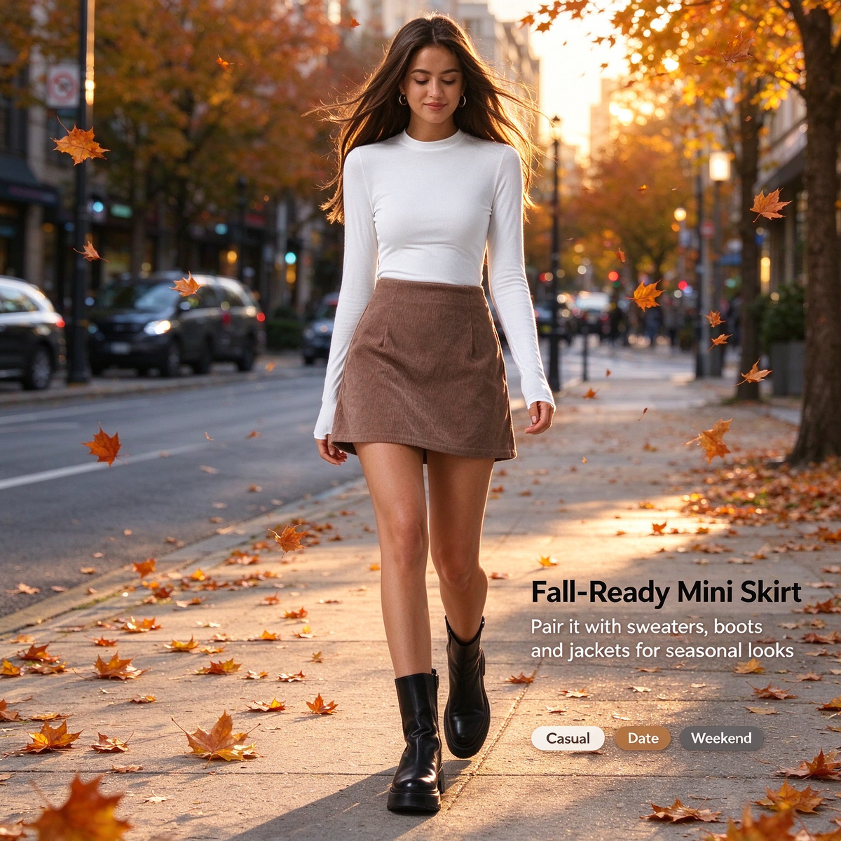 High Waisted Invisible Zipper 2-in-1 Mini A-line Corduroy Casual Skirt 🤎
