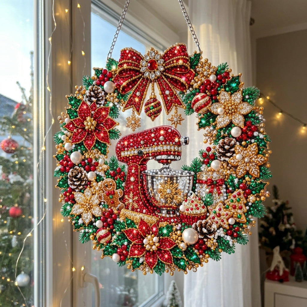 Christmas Baking Mixer Wreath Diamond Art Hanging Ornament Kit