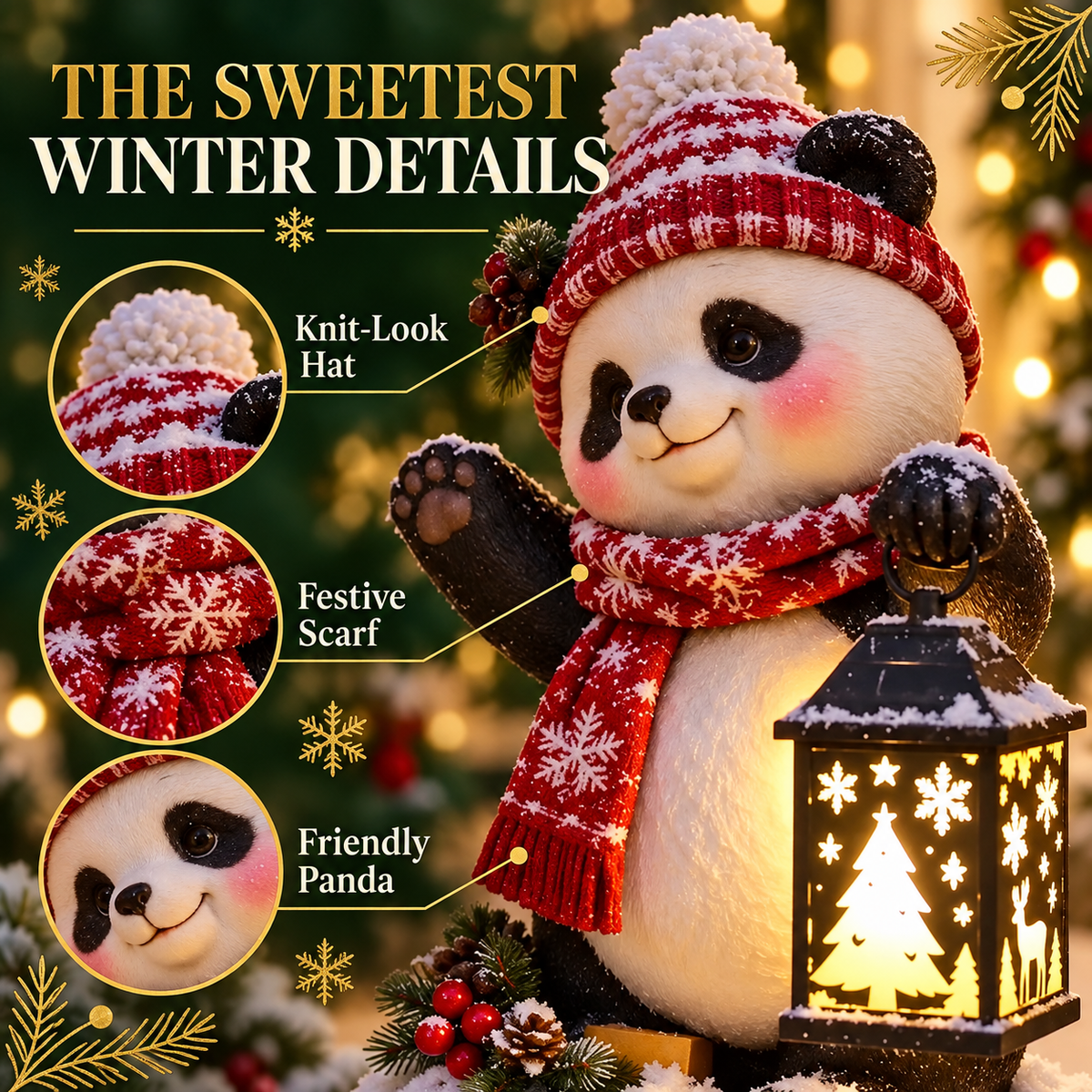 Merry Panda Lantern – Light-Up Christmas Panda Figurine