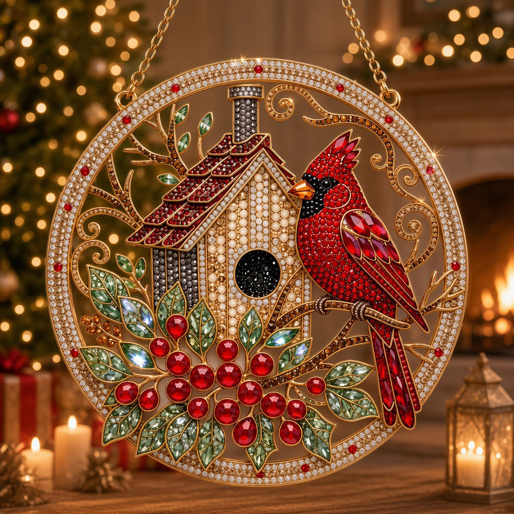 Christmas Cardinal Birdhouse Diamond Art Hanging Ornament Kit