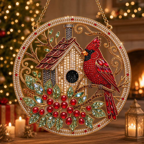 Christmas Cardinal Birdhouse Diamond Art Hanging Ornament Kit