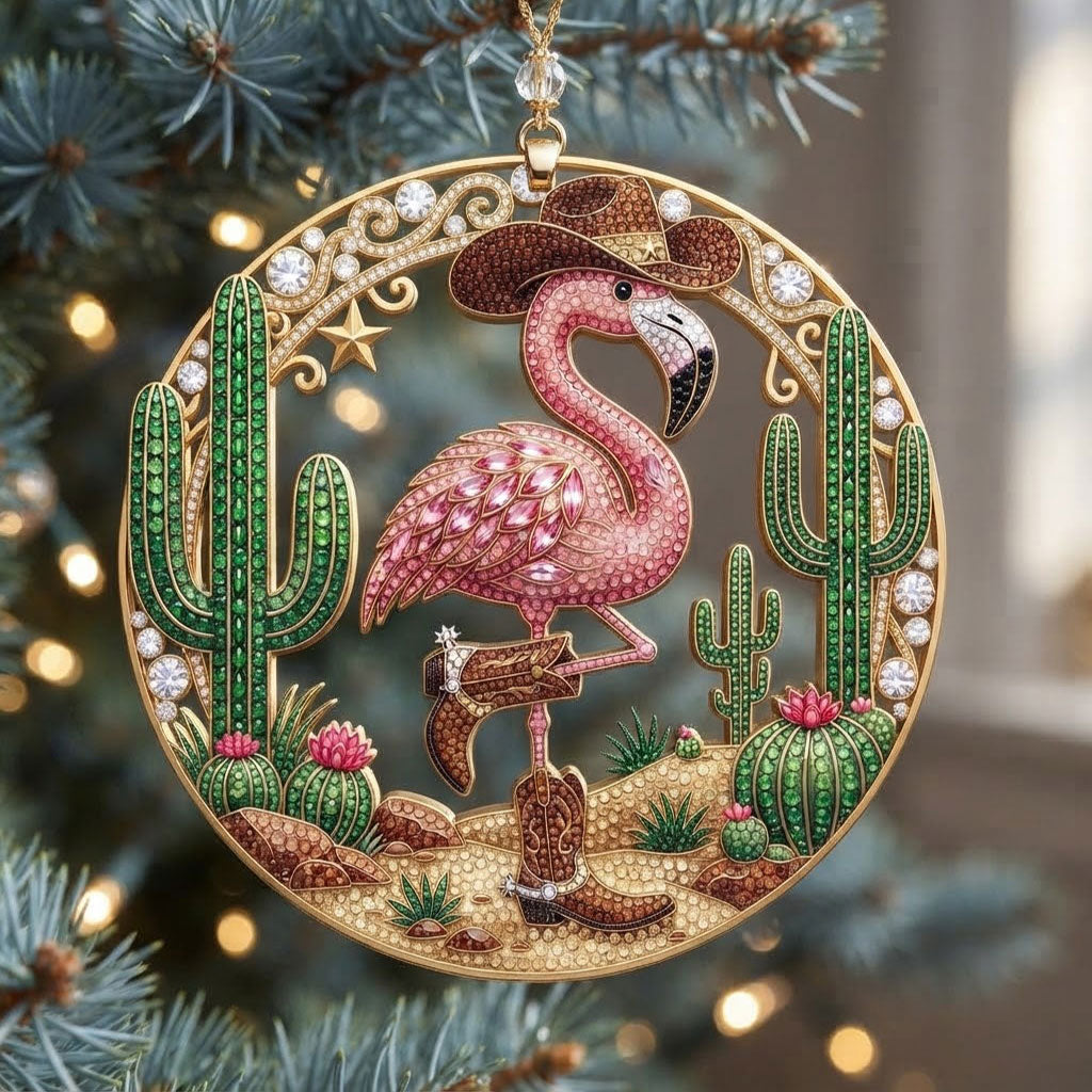 Western Cowgirl Flamingo WN2210017CL Christmas Ornament