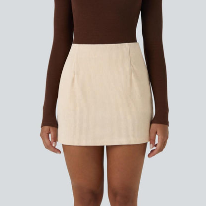 High Waisted Invisible Zipper 2-in-1 Mini A-line Corduroy Casual Skirt 🤎