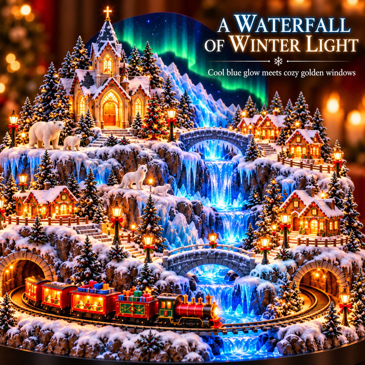 Aurora Christmas Village™ – Lighted Winter Village with Train & Waterfall