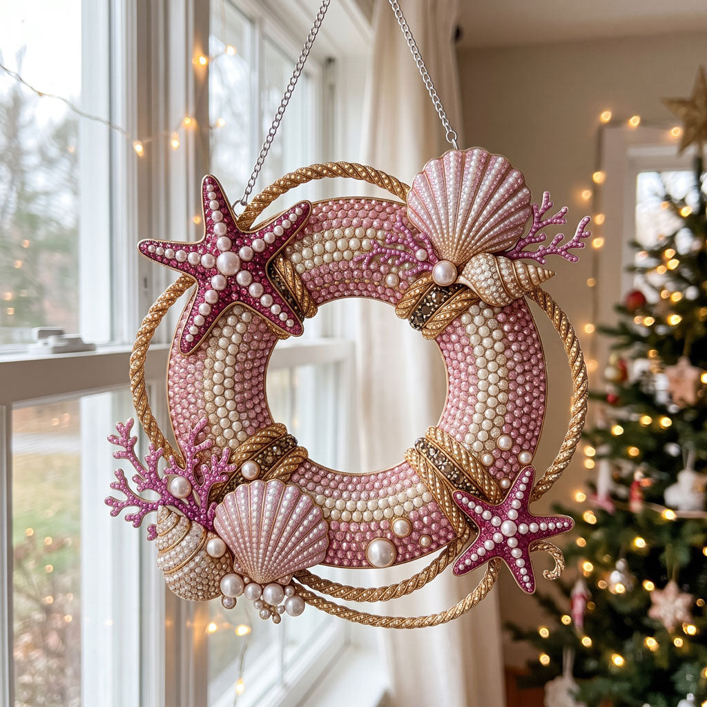 Pink Seashell Life Ring Diamond Art Hanging Ornament Kit