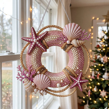 Pink Seashell Life Ring Diamond Art Hanging Ornament Kit