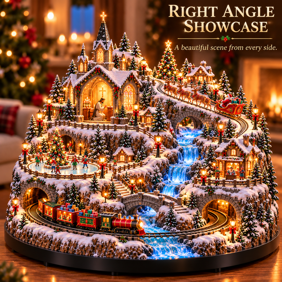 🔥 LAST DAY 49% OFF 🔥 Lighted Animated Christmas Village with Train, Reindeer Sleigh & Waterfall ✨