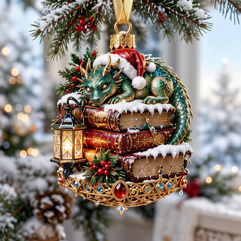 Cozy Book Dragon XR1710025CL Christmas Ornament