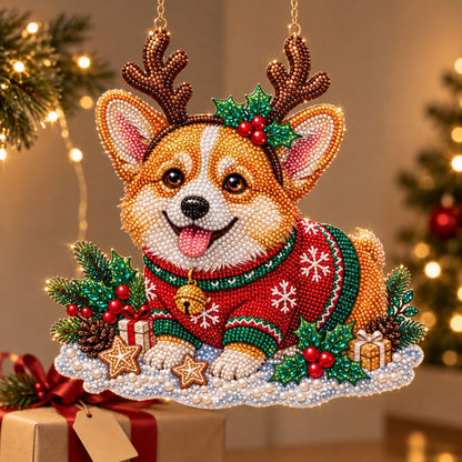 Reindeer Corgi Diamond Art Ornament Kit – Sparkling DIY Holiday Hanging Decor