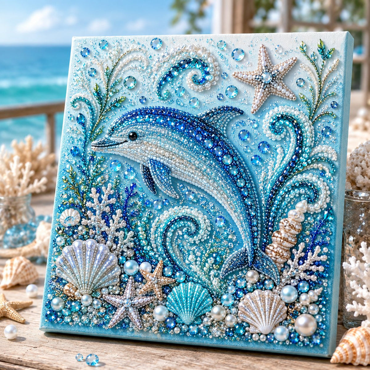 Completed dolphin ocean pearl art design
