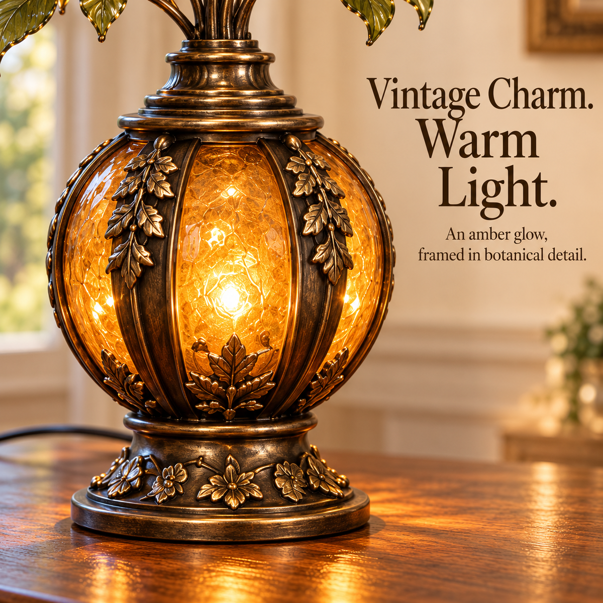 🌹The Secret Garden – Vintage Rose & Cardinal Table Lamp 🐦