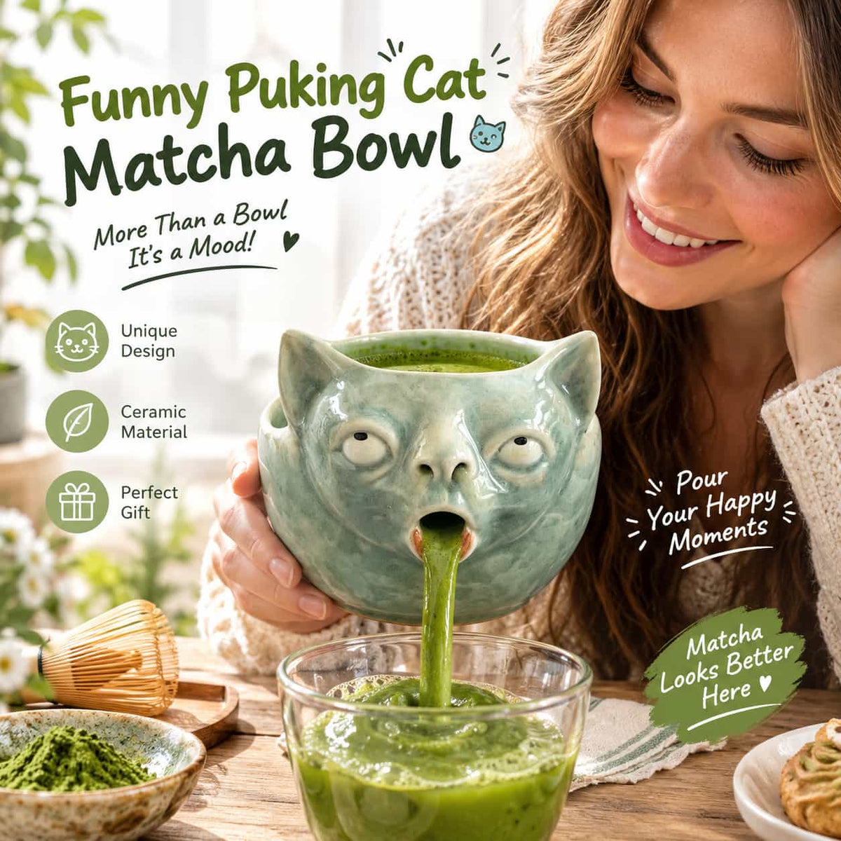 🔥Last Day 49% OFF - 😂🐱Funny Puking Cat Matcha Bowl