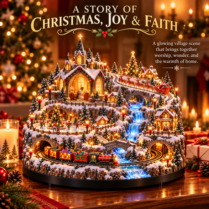 🔥 LAST DAY 49% OFF 🔥 Lighted Animated Christmas Village with Train, Reindeer Sleigh & Waterfall ✨